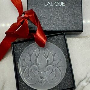 Lalique Crystal Ornament with Red Ribbon